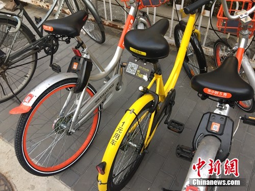 資料圖。某輛共享單車(chē)號(hào)碼被損。<a target='_blank'  _fcksavedurl='http://www.chinanews.com/' ></table>中新網(wǎng)</a> 吳濤 攝