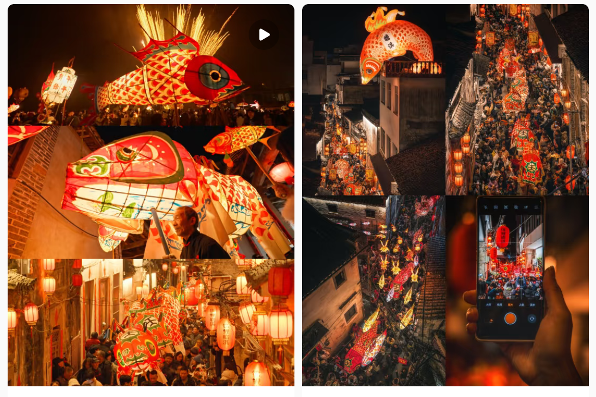 魚燈相關(guān)視頻、圖片獲得數(shù)萬點(diǎn)贊。社交媒體截圖